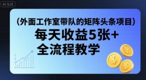 外面工作室带队的矩阵头条挂G项目,每天收益5张+,全流程教学【附全套工具】-庄子聊项目