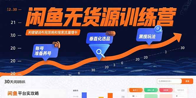 闲鱼无货源训练营：账号准备养号/垂直化选品/黑搜玩法，0基础30天盈利指南-庄子聊项目