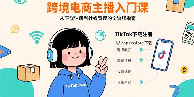 跨境电商主播入门课，TikTok下载注册，支付工具配置，社媒账号管理全流程-庄子聊项目