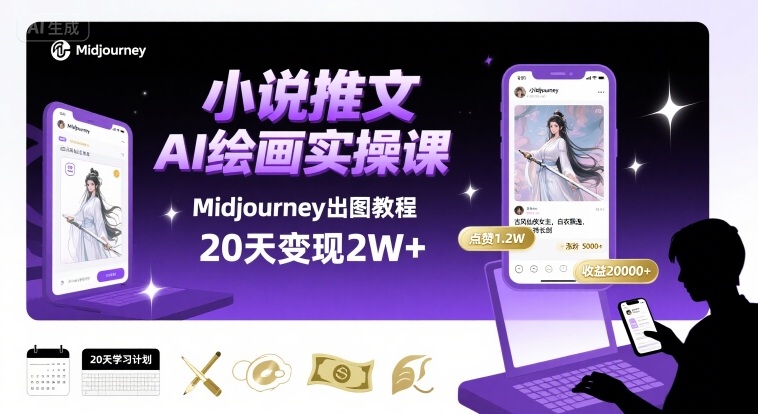 小说推文干货分享之AI绘画MJ出图实操课，用Midjourney做小说推文，20天挣2w-庄子聊项目