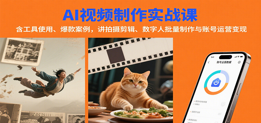 AI视频制作实战：含工具使用、爆款案例，讲拍摄剪辑、数字人批量制作与账号运营变现-庄子聊项目