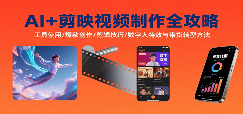 AI+剪映视频制作全攻略：工具使用/爆款创作/剪辑技巧/数字人特效与带货转型方法-庄子聊项目