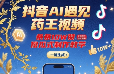 抖音AI遇见药王视频，条条10W赞，快速起千粉万粉号，傻瓜式制作教学-庄子聊项目