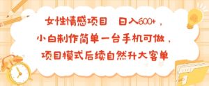 女性情感项目 小白制作简单一台手机可做 项目模式后续自然升大客单 日入6张-庄子聊项目
