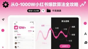 从0-1000W小红书爆款算法全攻略，时长1.5小时，干货满满-庄子聊项目