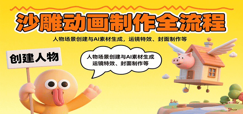 沙雕动画制作全流程：人物场景创建与AI素材生成，运镜特效、封面制作等-庄子聊项目