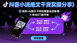 抖音小说推文干货实操分享,混剪+AI图片卡特效爆量全流程,0粉丝0门槛可做-庄子聊项目