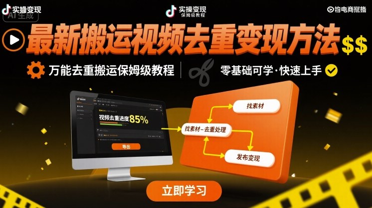 最新搬运视频去重变现方法，万能去重搬运保姆级教程-庄子聊项目