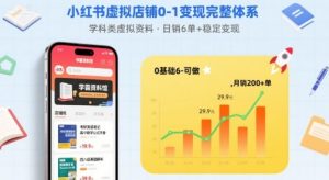 小红书虚拟店铺0-1变现完整体系：卖学科类虚拟资料，一天6张+，很稳定【已完结】-庄子聊项目