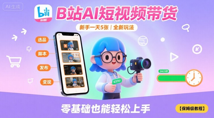 B站AI短视频带货，新手一天5张，全新玩法【保姆级教程】-庄子聊项目