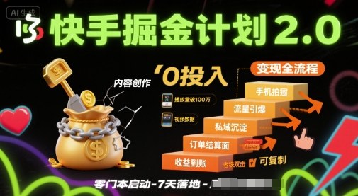 快手掘金计划2.0，快手电商变现全流程，简单可复制，0投入-庄子聊项目