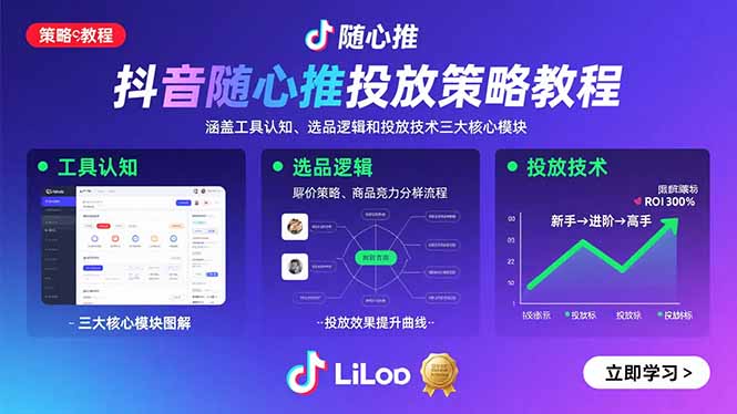 抖音随心推投放策略教程：涵盖工具认知、选品逻辑和投放技术三大核心模块-庄子聊项目
