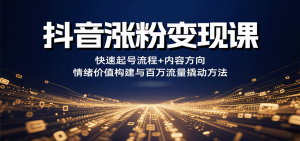 抖音涨粉变现课,快速起号流程+内容方向+情绪价值构建与百万流量撬动方法-庄子聊项目