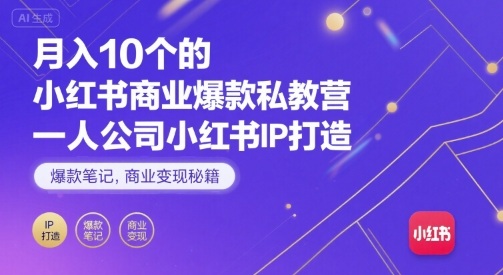 月入10个的小红书商业爆款私教营，一人公司小红书IP打造，爆款笔记，商业变现秘籍-庄子聊项目