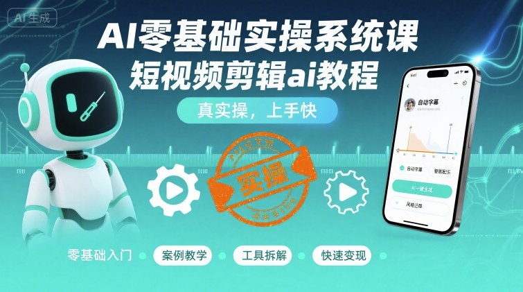 AI零基础实操系统课，短视频剪辑ai教程，真实操，上手快-庄子聊项目