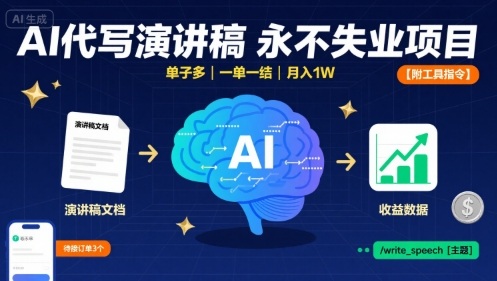 AI代写演讲稿，永不失业项目，单子多，一单一结，月入1W【附工具指令】-庄子聊项目