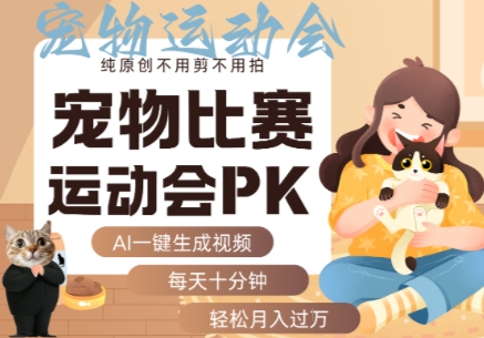 AI一键生成宠物比赛运动会PK视频，纯原创不用剪不用拍，每天十分钟，轻松月入过1W+-庄子聊项目