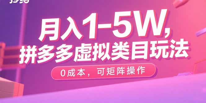 月入1-5W，拼多多虚拟类目玩法，0成本，可矩阵操作-庄子聊项目