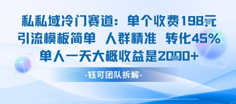 私域冷门赛道单个收费198米引流模板简单人群精准 45%的转化率单人一天大概收益多张-庄子聊项目