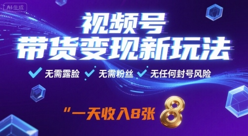 视频号带货变现新玩法，无需露脸，无需粉丝，无任何封号风险，一天收益8张【揭秘】-庄子聊项目