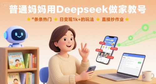 普通妈妈用Deepseek做家教号，条条热门，日变现1k+的玩法，直接抄作业-庄子聊项目