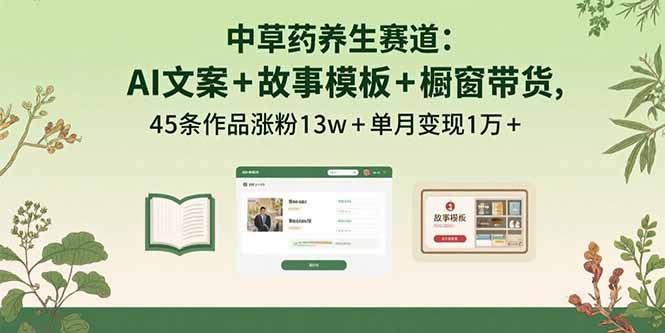 中草药养生赛道：AI文案+故事模板+橱带货，45条作品涨粉13w+单月变现1万+-庄子聊项目