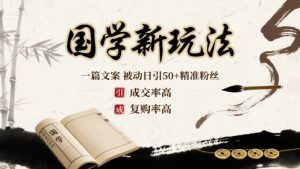 国学新玩法:一篇文案 被动日引50+精准粉丝成交率高 复购率高-庄子聊项目