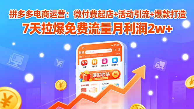 拼多多电商运营：微付费起店+活动引流+爆款打造 7天拉爆免费流量月利润2w+-庄子聊项目