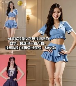 AI海军装美女跳舞视频制作教学，快速涨千粉万粉，视频教程+提示词(绘图词、动作词)-庄子聊项目