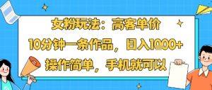 女粉玩法：高客单价，10分钟一条作品，日入1k+操作简单，手机就可以-庄子聊项目