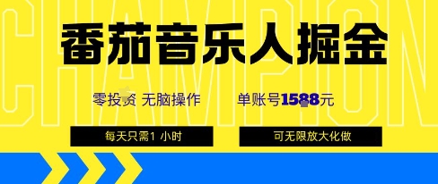 番茄音乐人掘金，单账号最高可撸1k+，可无限矩阵去做，零投入-庄子聊项目
