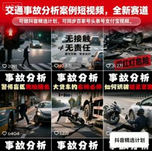 交通事故分析案例短视频,全新赛道,可做抖音精选计划,可同步百家号头条号支付宝视频号平台-庄子聊项目