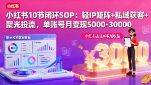 小红书10节闭环SOP：轻IP矩阵+私域获客+聚光投流，单账号月变现5000-30000-庄子聊项目