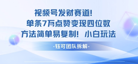 视频号发财赛道单条7W点赞变现四位数方法简单易复制小白玩法-庄子聊项目