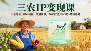 三农IP变现课,人设定位、脚本结构、流量获取,30天打造月入5万+带货账号-庄子聊项目
