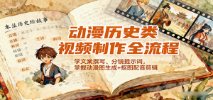 动漫历史类视频制作全流程，学文案撰写、分镜提示词，掌握动漫图生成+抠图配音剪辑-庄子聊项目