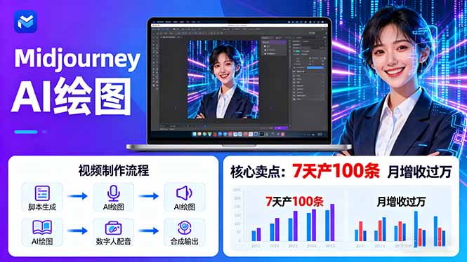 AI绘图照片开口说话视频制作：Midjourney+数字人，7天产100条月增收过万-庄子聊项目