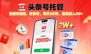【头条号托管】我提供视频,你发布,每天5分钟,最高躺入2W+【揭秘】-庄子聊项目