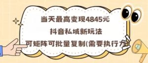 当天最高变现1k+，抖音私域新玩法，可矩阵可批量复制-庄子聊项目