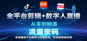 全平台剪辑+数字人直播，从零到精通，掌握最新平台规则与流量密码，实现短视频变现-庄子聊项目