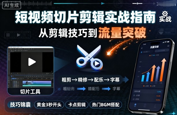 短视频切片剪辑实战指南，从剪辑技巧到流量突破-庄子聊项目