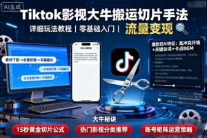 Tiktok影视大牛搬运切片手法，详细玩法教程-庄子聊项目