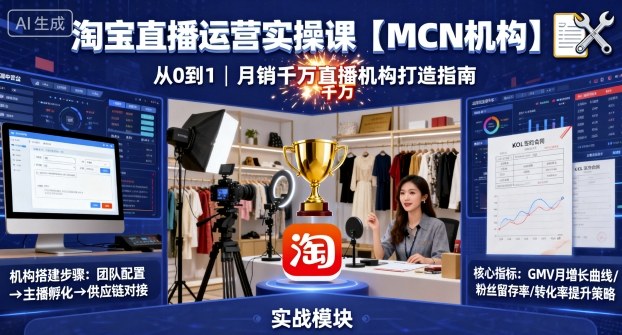 淘宝直播运营实操课【MCN机构】，从0到1做一家月销千W的直播机构-庄子聊项目
