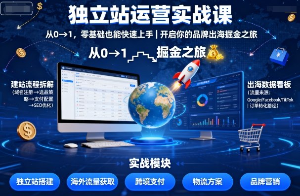 独立站运营实战课，从0到1，零基础也能快速上手，开启你的品牌出海掘金之旅-庄子聊项目