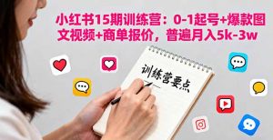 小红书15期训练营：0-1起号+爆款图文视频+商单报价，普遍月入5k-3w-庄子聊项目
