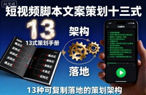 短视频脚本文案策划十三式,13种可复制落地的策划架构-庄子聊项目