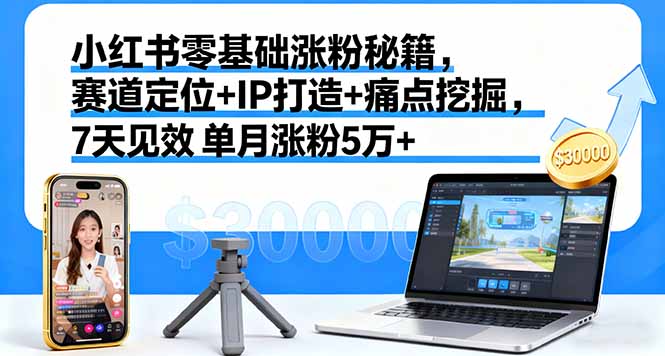 小红书零基础涨粉秘籍，赛道定位+IP打造+痛点挖掘，7天见效 单月涨粉5万+-庄子聊项目