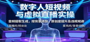 数字人短视频与虚拟直播实操，音频提取生成，背景添加，原创度提升及违规规避-庄子聊项目