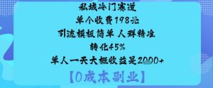 私域冷门赛道:单个收费198米引流模板简单人群精准转化45%单人一天大概收益是1k+-庄子聊项目