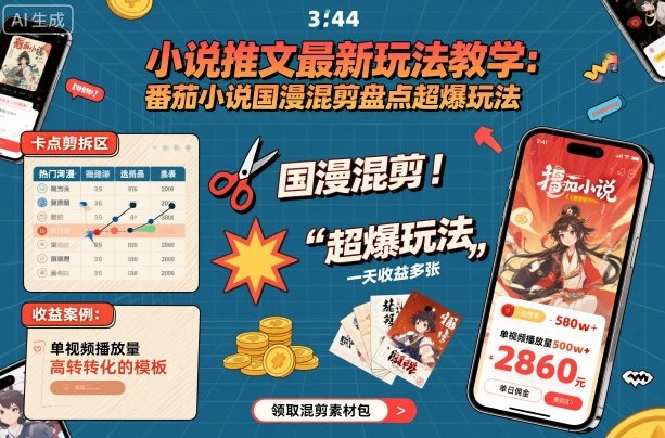 小说推文最新玩法教学，番茄小说国漫混剪盘点超爆玩法，全程干货，一天收益多张-庄子聊项目